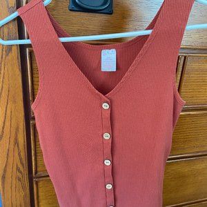 No Boundaries Burnt Orange Ribbed V-Neck Tank Top